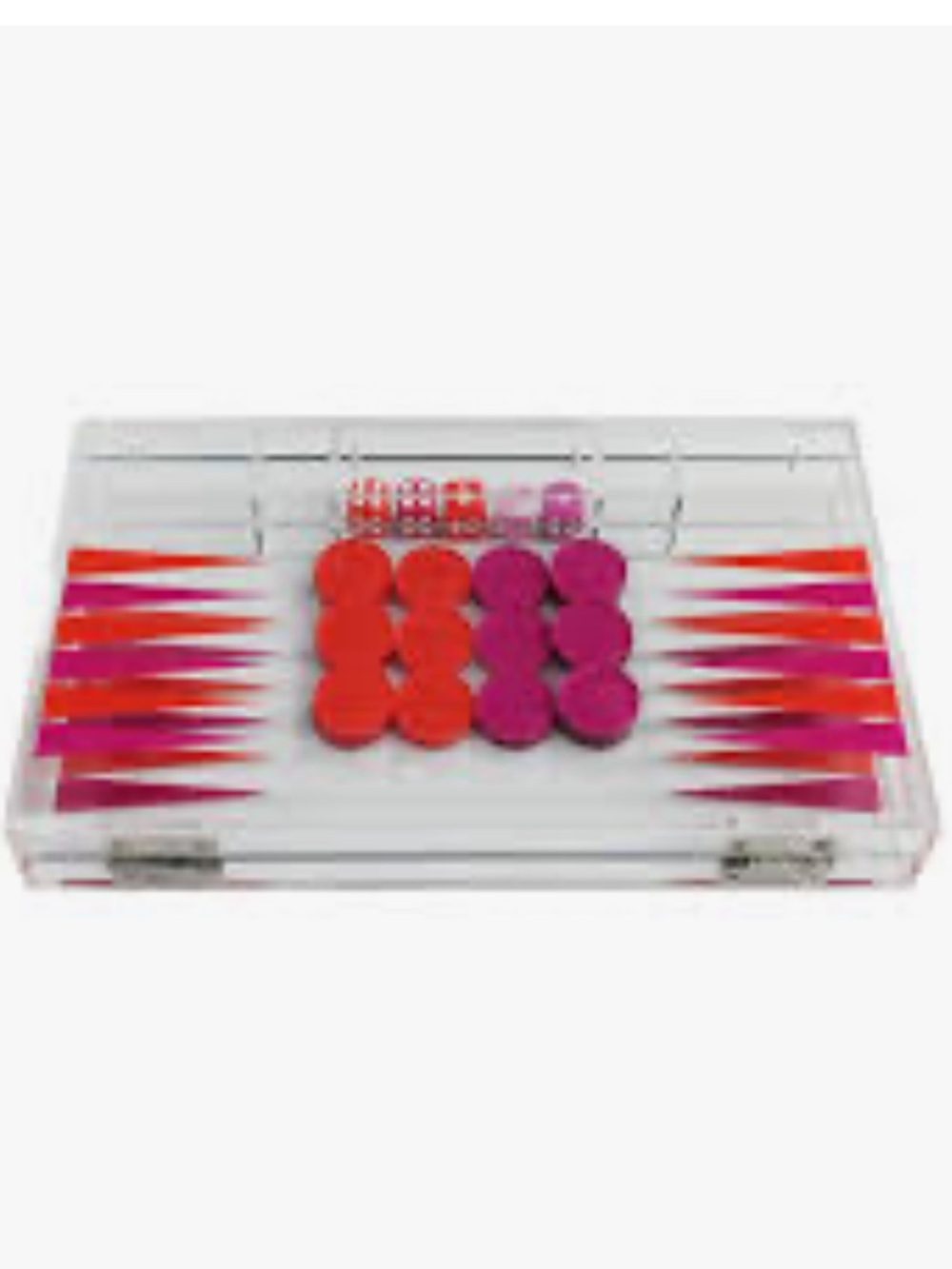 Acrylic Backgammon Set with Red and Magenta Fuchsia Pieces Game Set New